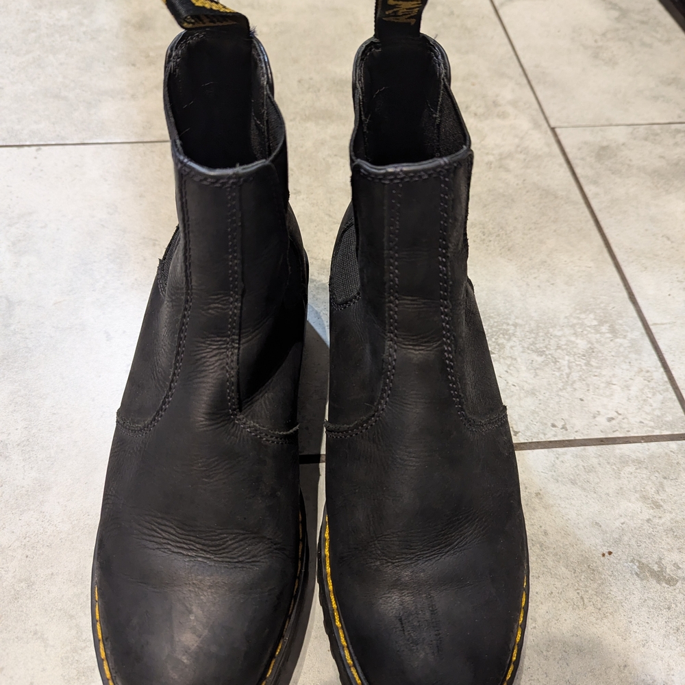 Dr. Martens Black Ankle Boots with Elastic Panels and Rounded Toe
